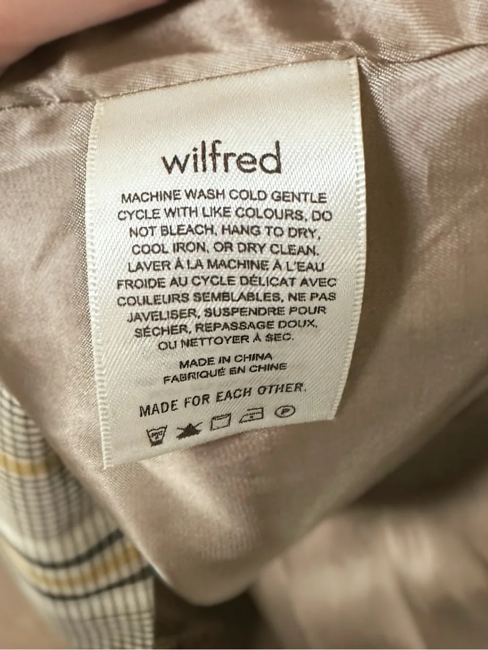 Aritzia Wilfred Plaid Mini Dress | Neutral Check Print | Size Small - Picture 7 of 7
